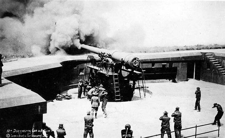 Fort Worden, Battery Benson #2 Gun Firing, 1915 (University of Washington Archive)