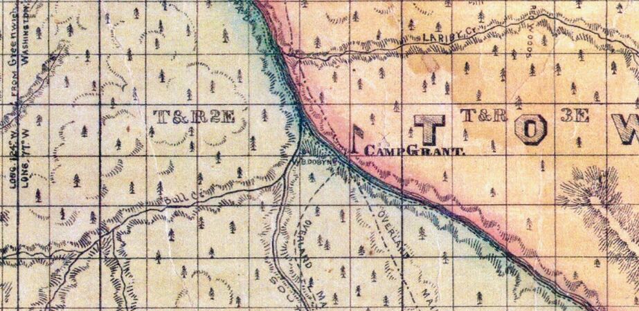 Extract of Humboldt County Twp 1875 Doolittle Map Showing Camp (Fort) Grant Location. Each Grid Square is 1 Mile Square.