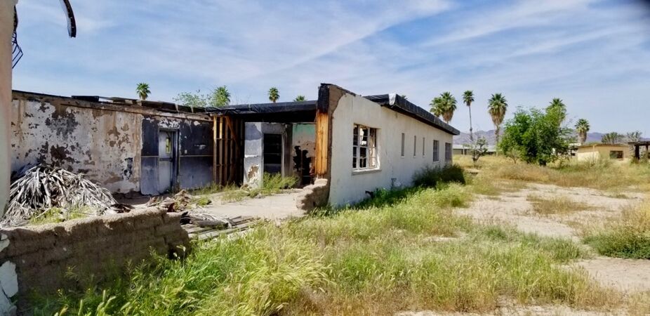 Poston WWII Classrooms Designated to be Part of the AF Station Cantonment Area. Note the Adobe Brick inside the Walls.]