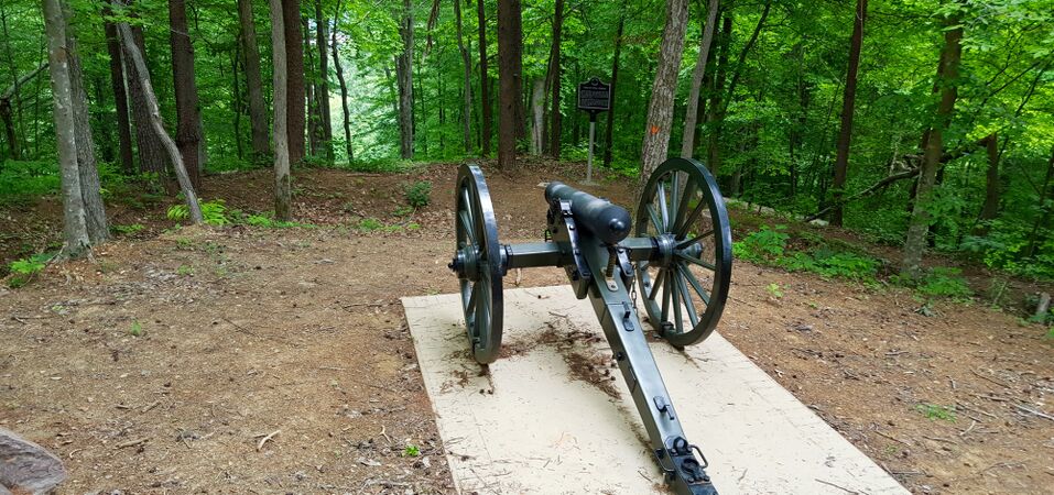 Fort Anderson Site showing a Display Cannon, Breastworks and Marker.