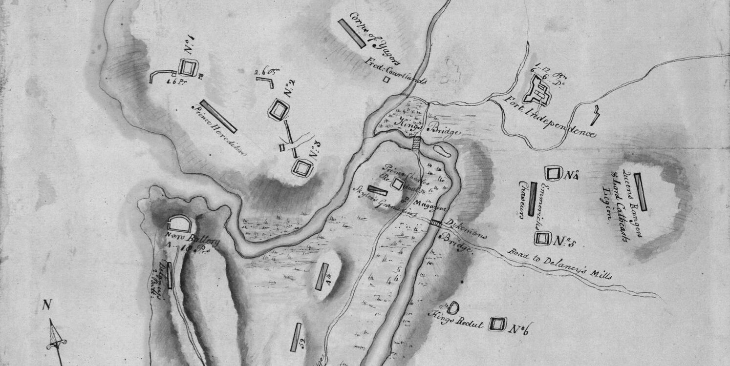 Revolutionary War Fortifications North of New York City, circa 1777. Fort No. 1 in Upper Left Corner