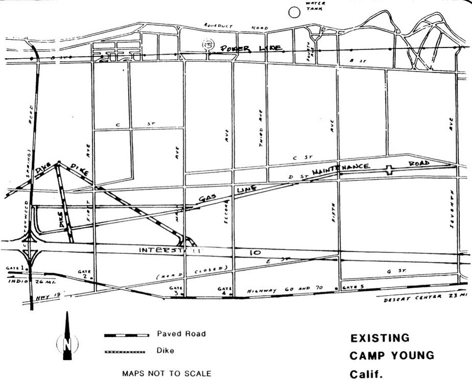 Camp Young Plan Overlaid with Modern Roads and Utilities. Note IH-10 at the bottom with Exit 168 Shown.
